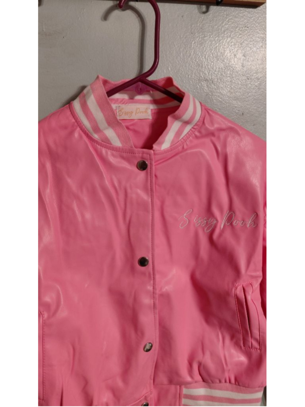 Women's Sissy Pooh Pink & White Varsity Jacket S All sizes - Picture 3 of 5